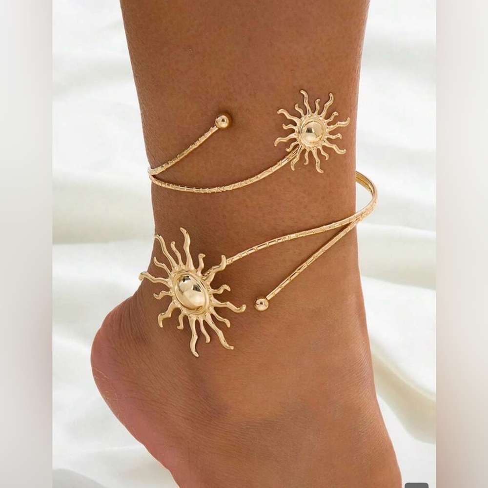Boho plus size Gold Sunflower 
Anklet Bracelet - 
Adjustable Geometric Sun